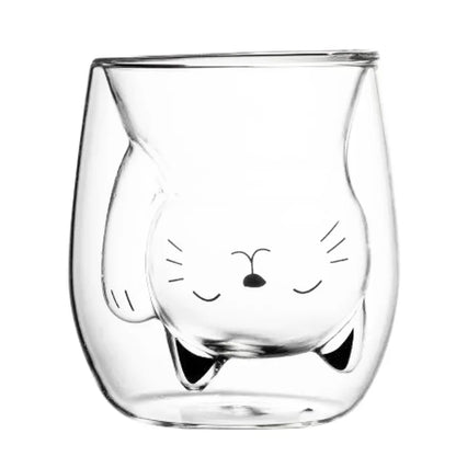 250ml Cute Cat Shaped Glass Coffee Mug Insulated Coffee Breakfast Cat Paw Milk Cup Water Cups Summer Winter Drinkware