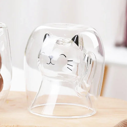 250ml Cute Cat Shaped Glass Coffee Mug Insulated Coffee Breakfast Cat Paw Milk Cup Water Cups Summer Winter Drinkware