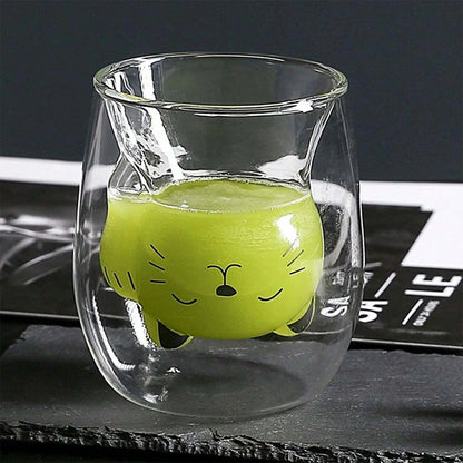 250ml Cute Cat Shaped Glass Coffee Mug Insulated Coffee Breakfast Cat Paw Milk Cup Water Cups Summer Winter Drinkware