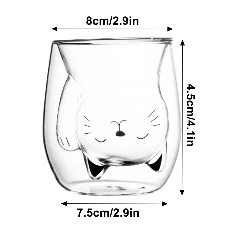 250ml Cute Cat Shaped Glass Coffee Mug Insulated Coffee Breakfast Cat Paw Milk Cup Water Cups Summer Winter Drinkware