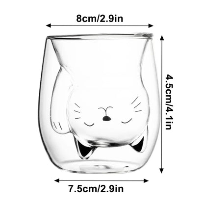 250ml Cute Cat Shaped Glass Coffee Mug Insulated Coffee Breakfast Cat Paw Milk Cup Water Cups Summer Winter Drinkware